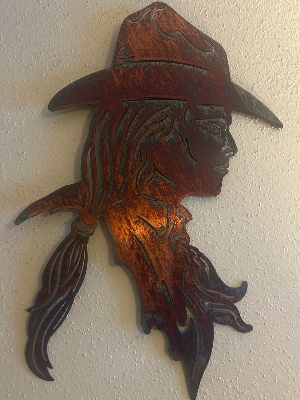 Handcrafted Steel Laser Wall Art - Cowgirl Silhouette.
